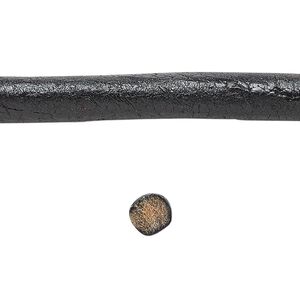 Cord, leather, black, 6mm round. Sold per pkg of 1 yard.