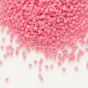 Seed bead, Delica®, glass, pkg/250g, #11 round, Duracoat® opaque outside dyed pink (DB-2117).