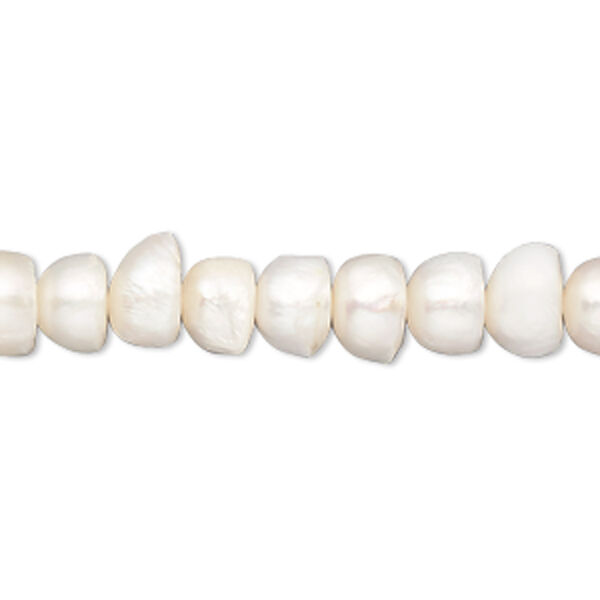 Pearl, cultured freshwater (bleached), white, 8-10mm button, C- grade, Mohs hardness 2-1/2 to 4. Sold per 15-inch strand. image number 0
