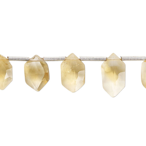Bead, citrine (heated), hand-cut 13x7mm side-drilled faceted puffed hexagon, C grade, Mohs hardness 7. Sold per pkg of 22. image number 0
