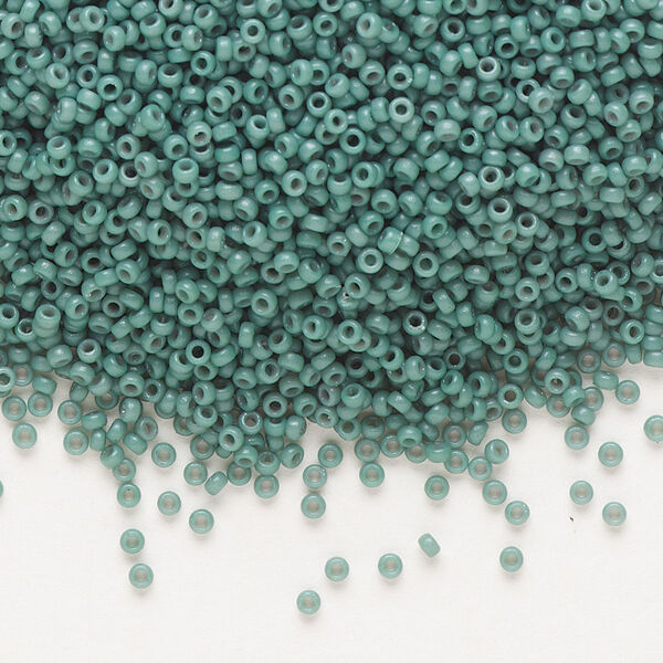 Seed bead, Miyuki, glass, pkg/35g, #15 rocaille, Duracoat® opaque outside dyed eucalyptus, (RR-4481). image number 0