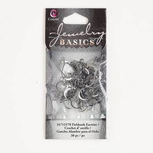 Steel 1pkg38, fish hook ear wire gunmetal-finished 22 gauge 16mm