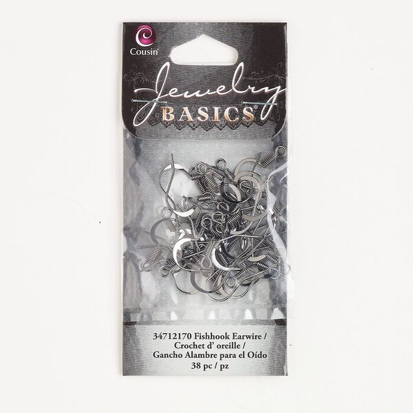 Steel 1pkg38, fish hook ear wire gunmetal-finished 22 gauge 16mm image number 0