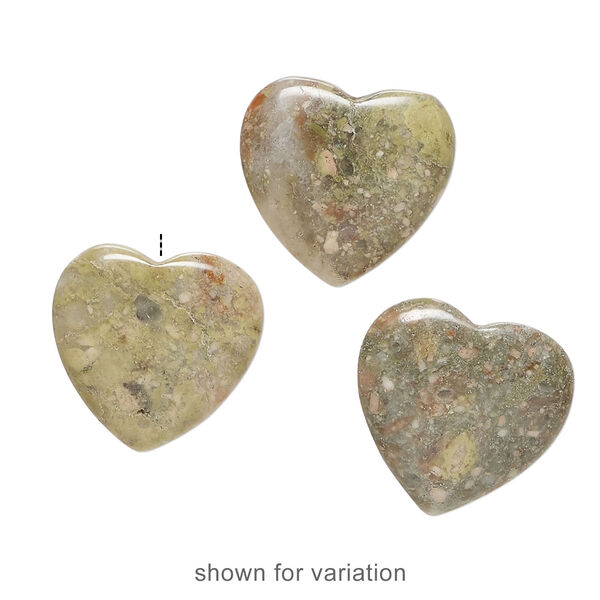 Autumn jasper 1pkg3, half-drilled puffed heart bead natural, 19-21mm image number 1