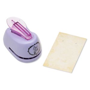 Earring card punch, plastic and "pewter" (zinc-based alloy), purple / black / grey, 3 x 2 x 1-3/4 inches for post and fishhook. Sold individually.