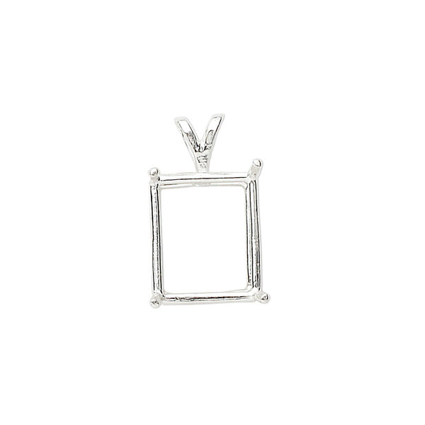 Pendant, Sure-Set™, sterling silver, 14x12mm with 4-prong emerald-cut basket setting. Sold individually. image number 0