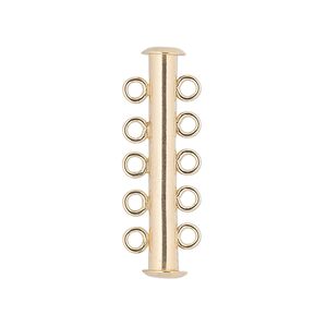 Clasp slide lock 1pkg1 14Kt gold-filled, 31x5mm tube, 5-strand