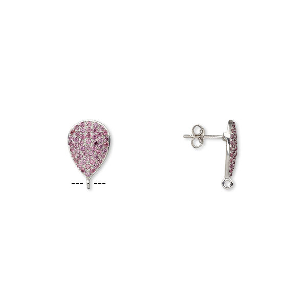 Earstud, garnet (natural) and sterling silver, 17x12mm teardrop with open loop. Sold per pair. image number 0
