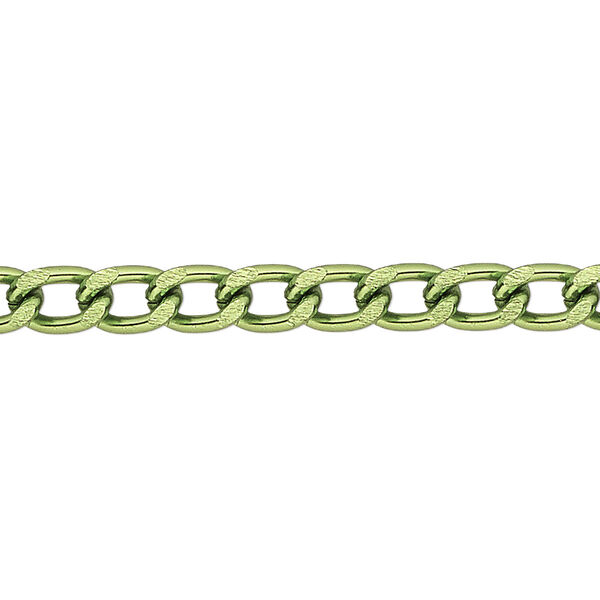 Chain, anodized aluminum, green, 4mm curb. Sold per pkg of 25 feet. image number 0