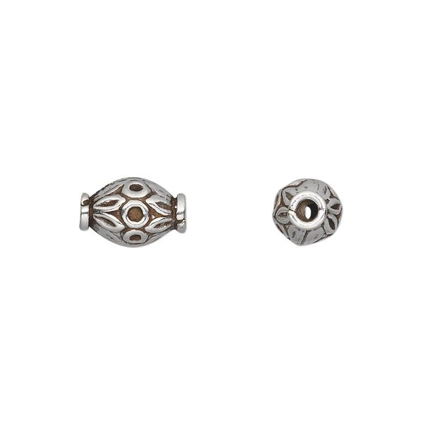 Bead, antiqued sterling silver, 10x7mm oval. Sold per pkg of 6. image number 0