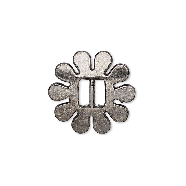 Slide, gunmetal-finished "pewter" (zinc-based alloy), 20x20mm single-sided flower, 6x2.5mm hole. Sold per pkg of 6. image number 0