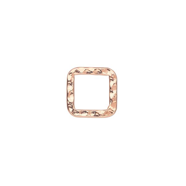 Component, copper-plated steel, 12x12mm double-sided hammered open square. Sold per pkg of 12. image number 0