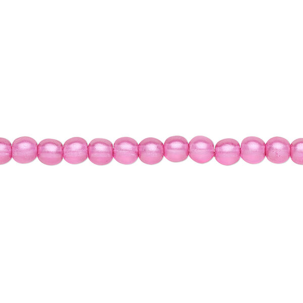 Bead, Czech pressed glass, pearlized pink, 4mm round. Sold per 15-1/2" to 16" strand, approximately 100 beads. image number 0