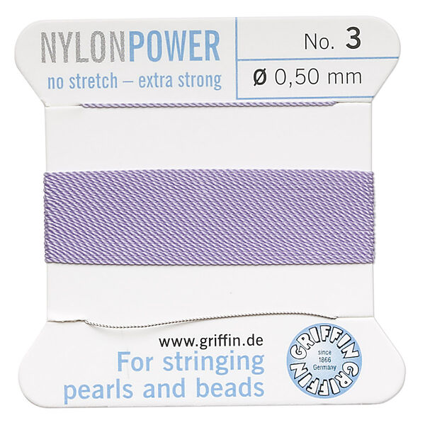 Thread, Griffin, nylon, lilac, size #3. Sold per 2-meter card (approximately 78 inches). image number 0