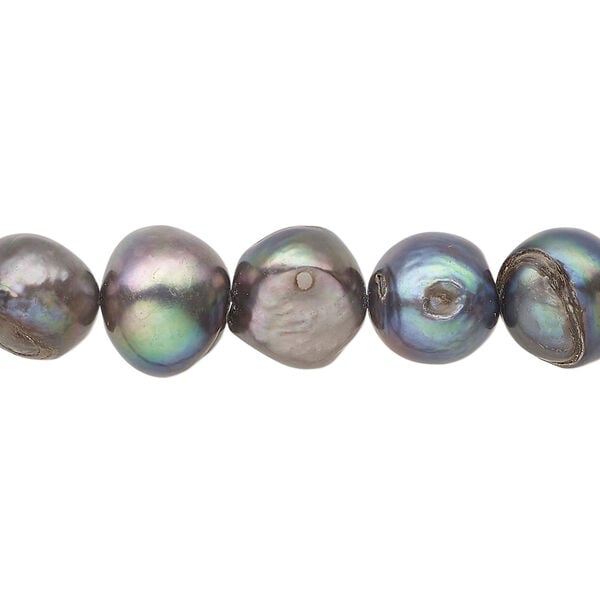 Freshwater pearl 1pkg1, flat-sided potato, 14 inch dark peacock 10-12mm cultured image number 0