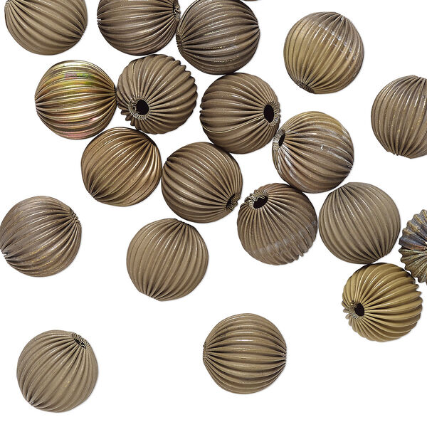 Bead, raw brass, 16mm corrugated round with 3mm hole. Sold per pkg of 24. image number 0