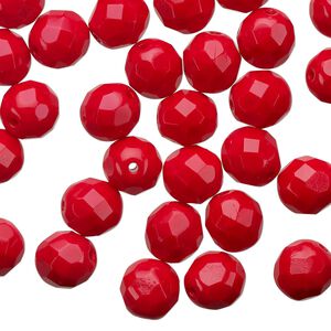 Bead 1pkg50 Czech fire-polished glass, 8mm faceted round, opaque red