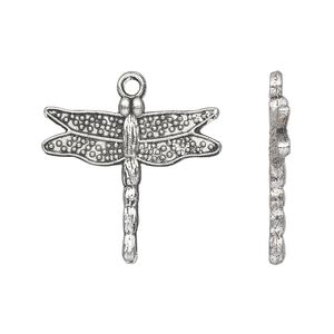 Charm, antique silver-plated "pewter" (zinc-based alloy), 24x22mm single-sided dragonfly. Sold per pkg of 10.