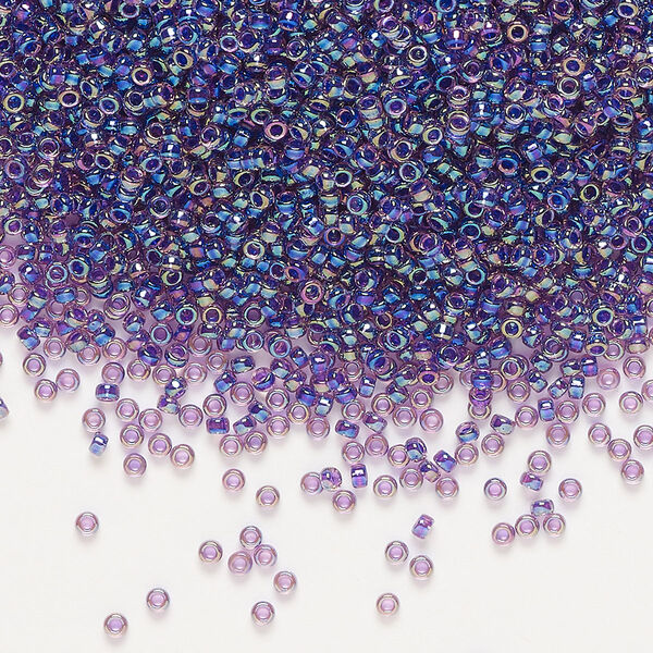 Seed bead, Miyuki, glass, pkg/250g, #15 rocaille, translucent purple-lined rainbow amethyst (RR-356). image number 0