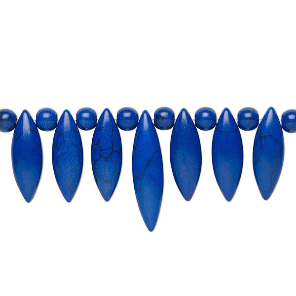 Focal, magnesite (dyed / stabilized), lapis blue, 6mm round / 23x8mm / 30x8mm marquise fan, B grade, Mohs hardness 3-1/2 to 4. Sold per 15-piece set. image number 0