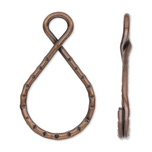 Split ring, antique copper-plated steel, 37x18mm teardrop with loop. Sold per pkg of 10.