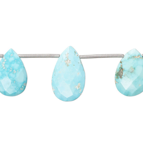 Imperial crown turquoise 1pkg10, hand-cut top-drilled faceted puffed teardrop bead natural C+ grade, 11x8mm-18x12mm image number 0