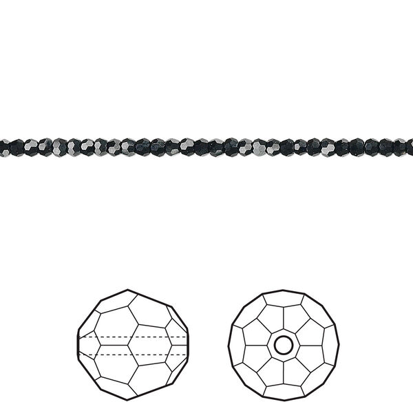 Bead 36pk jet, Crystal Passions® 2mm round 5000 image number 0