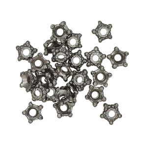 Bead cap, gunmetal-finished brass, 6-7mm beaded star, fits 5-8mm beads. Sold per pkg of 25.