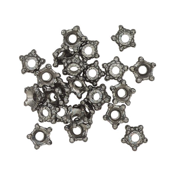 Bead cap, gunmetal-finished brass, 6-7mm beaded star, fits 5-8mm beads. Sold per pkg of 25. image number 0