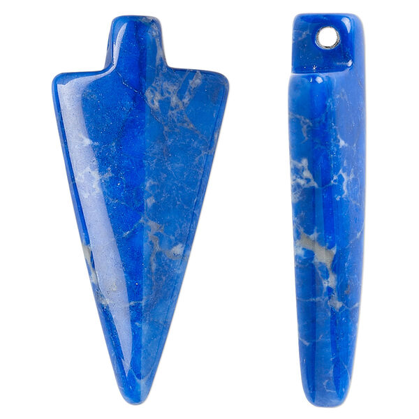 Focal, howlite (dyed), lapis blue, 40x18mm arrowhead, B grade, Mohs hardness 3 to 3-1/2. Sold per pkg of 2. image number 0