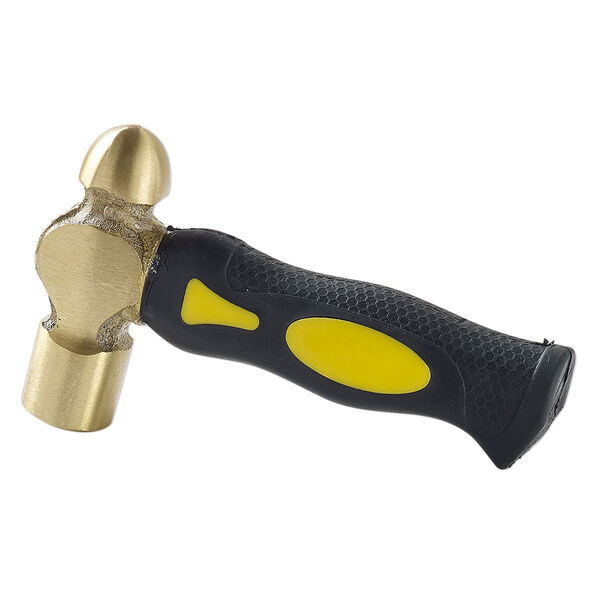 Ball peen hammer, plastic and brass, black and yellow, 6-1/4 inches with 1-inch flat head and 1-inch ball head. Sold individually. image number 0