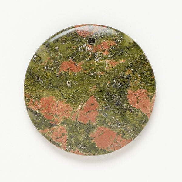 Unakite 1pkg1, top-drilled puffed flat round focal natural, 50mm image number 0