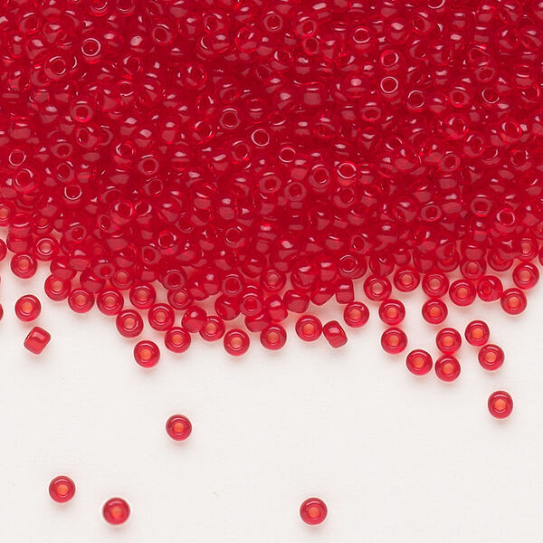 Seed bead, Dyna-Mites™, glass, pkg/40g, #11 round, transparent red, (7 11/0 RR). image number 0