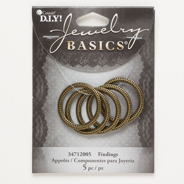 Component "pewter" (zinc-based alloy) 1pkg5 27mm round, antique brass finish image number 0