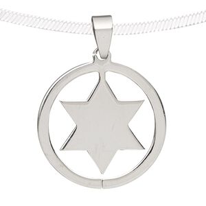 Pendant, stainless steel, 33mm round with cutout star. Sold individually.