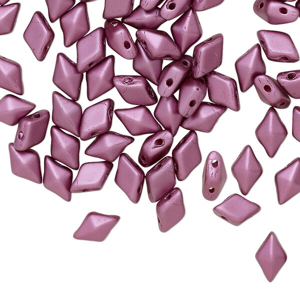 Bead, DiamonDuo™, Czech pressed glass, opaque jet pastel burgundy, 8x5mm faceted diamond with flat back and (2) 0.7-0.8mm holes. Sold per 50-gram pkg, approximately 350 beads. image number 0