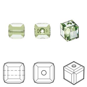 Bead 6pk peridot, Crystal Passions® 8mm cube 5601