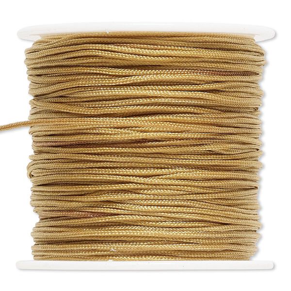 Cord, imitation silk, gold, 1mm. Sold per 100-foot spool. image number 0