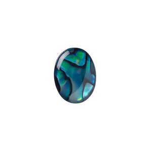 Cabochon, paua shell (coated / dyed), blue, 16x12mm calibrated oval, Mohs hardness 3-1/2. Sold per pkg of 4.
