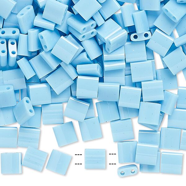 Seed bead, TILA®, glass, pkg/40g, 5mm full tila square, opaque robin's egg blue, (TL-413). image number 0
