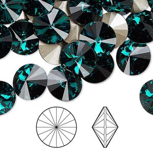 Chaton 288pk emerald foil back, Swarovski® 10.54-10.91mm rivoli SS47 1122