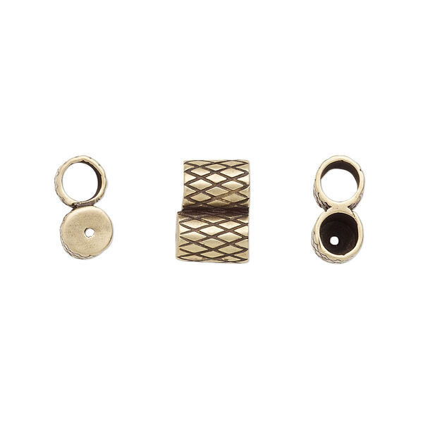 Clasp JBB Findings slide 1pkg1 brass, 11x7.5mm textured double-round tube, set of 2 antiqued image number 0
