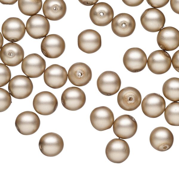 Bead druk Czech pearl-coated glass 60pk 6mm round, matte opaque sand image number 0