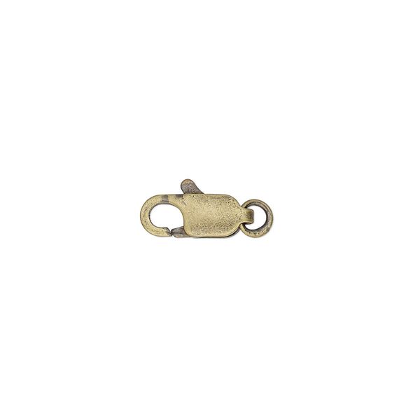 Clasp, lobster claw, antique gold-plated brass, 12x5mm with jump ring. Sold per pkg of 10. image number 0
