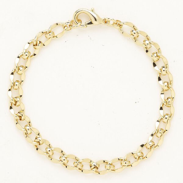 Chain 1pkg1 brass / stainless steel, 6.1mm oval long and short, 7 inch / lobster claw clasp gold finish image number 0