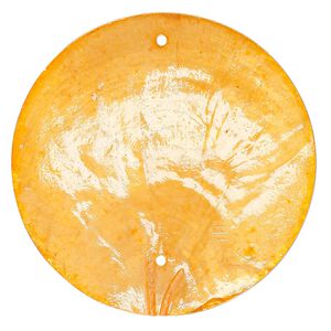 Wind chime component capiz shell 20pk 50mm double-drilled flat round, translucent orange dyed