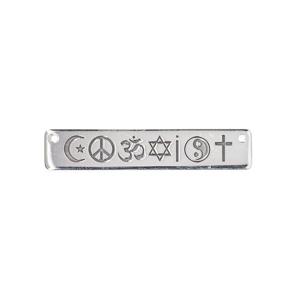 Focal, sterling silver and enamel, black, 30x6mm single-sided flat rectangle with coexist symbol. Sold individually. image number 0