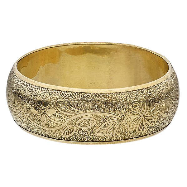 Bracelet, bangle, antiqued brass, 24mm wide with textured domed and flower design, 7-1/2 inches. Sold individually. image number 0