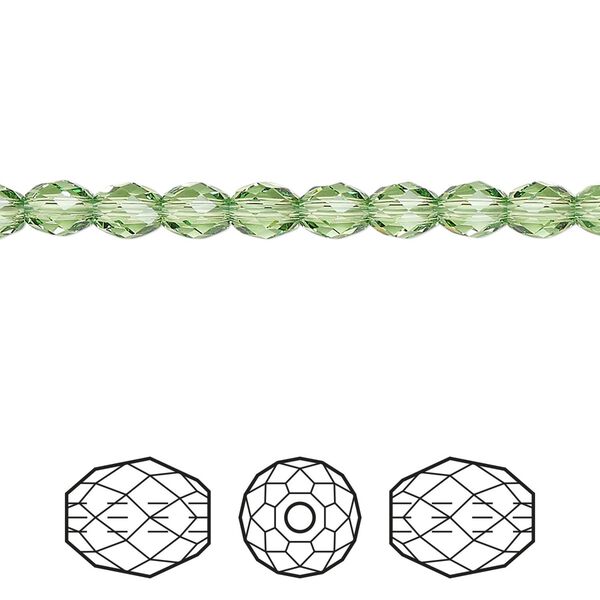 Bead 4pk peridot, Crystal Passions® Regenerated 5x4mm olive briolette 5044 image number 0