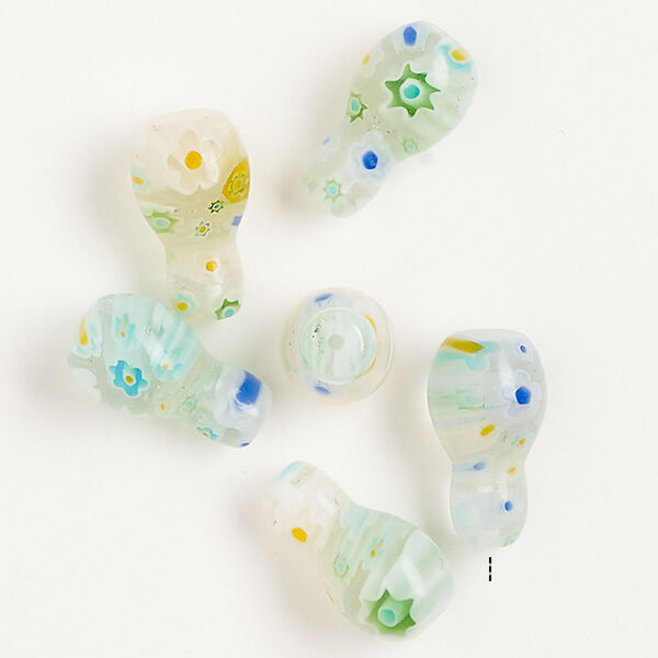 Bead, millefiori glass, clear and multicolored, 17x10mm-19x11mm half-drilled vase. Sold per pkg of 6. image number 0